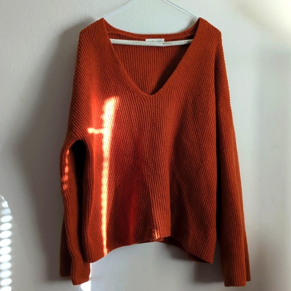 Treasure & Bond Orange V-Neck Sweater, L